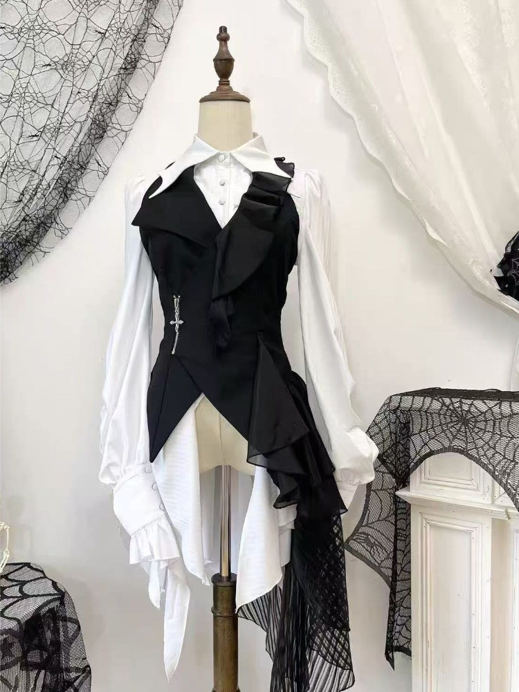Vintage Fashion Japan - Japanese Vintage Lolita Layered Blouse Gothic