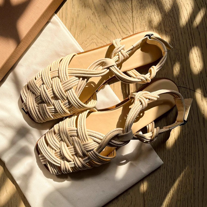 Vintage And Modern Fashion - Vintage Hand-woven Flat-bottomed Roman Sandals Women's
