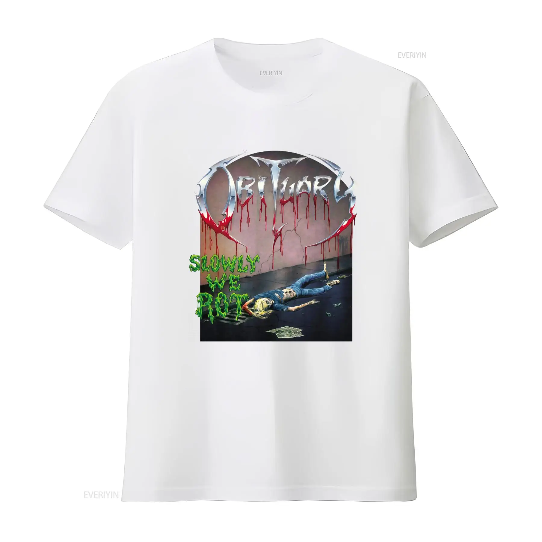 OBITUARY Slowly We Rot Print T - Vintage Fashion Obituaries ulasan dan harga