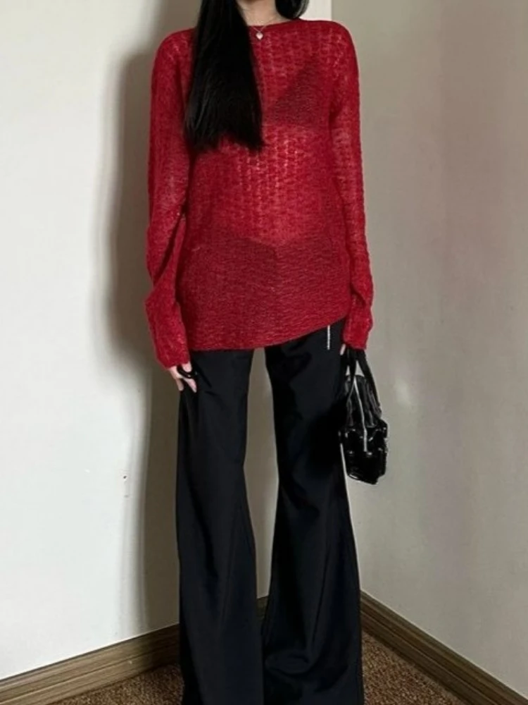 Y2K See-Through Knitted Women' - Vintage Fashion T Shirts ulasan dan harga