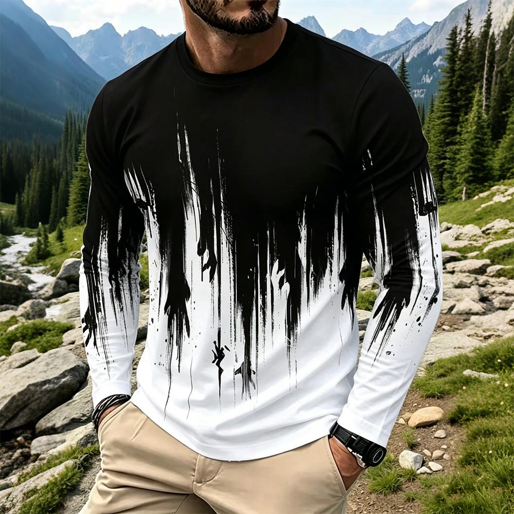 Men's Gradient Ink Splash Long - Vintage Fashion T Shirts ulasan dan harga